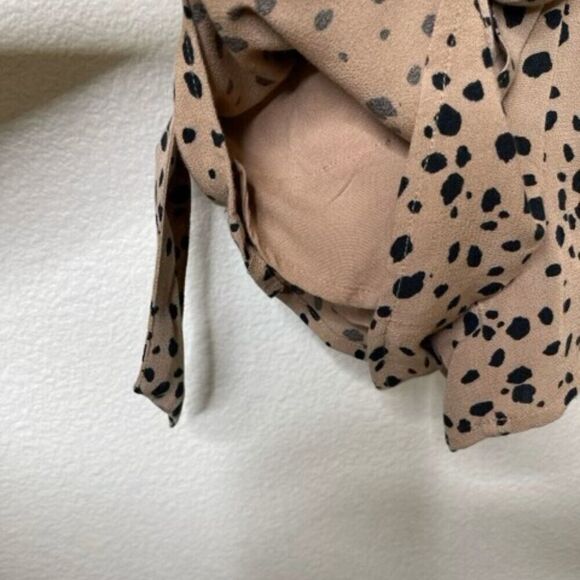 Abercrombie & Fitch XS PETITE Romper Tan Leopard Animal Print Bell Half Sleeve - Picture 9 of 15